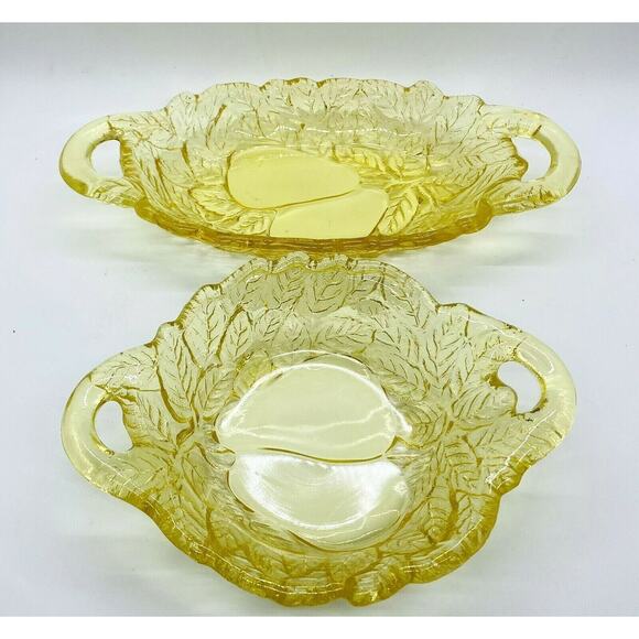Yellow Mist Sweet Pear Avocado Tiara Indiana Glass Handled Serving Dish Set VTG - Picture 7 of 11